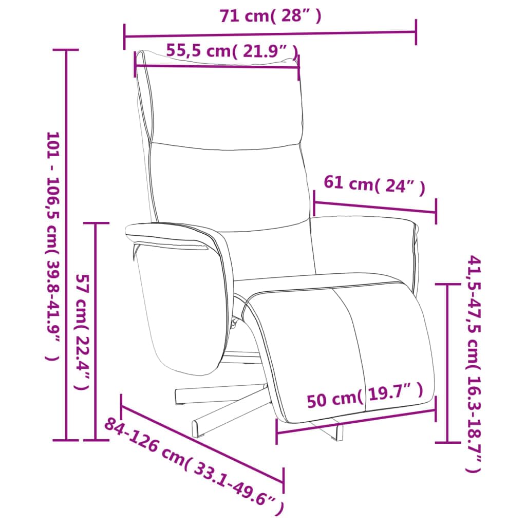 Fotel relaksacyjny z podnóżkiem, szary, sztuczna skóra, regulowany, obrotowy, z funkcją leżenia i podłokietnikami, ergonomiczny, wygodny do salonu, biura, kącika do czytania, kominka