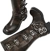 Botas altas para mujer estilo motociclista con hebillas | Botas largas de montar con punta cuadrada y tacón bajo grueso, casuales vintage con tachones, para club, tendencia moto, festival, primavera verano otoño 6