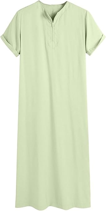 Mens Muslim Long Gown Kaftan Robe Casual Long Sleeve Zippered Robe Muslim Henley Clothing