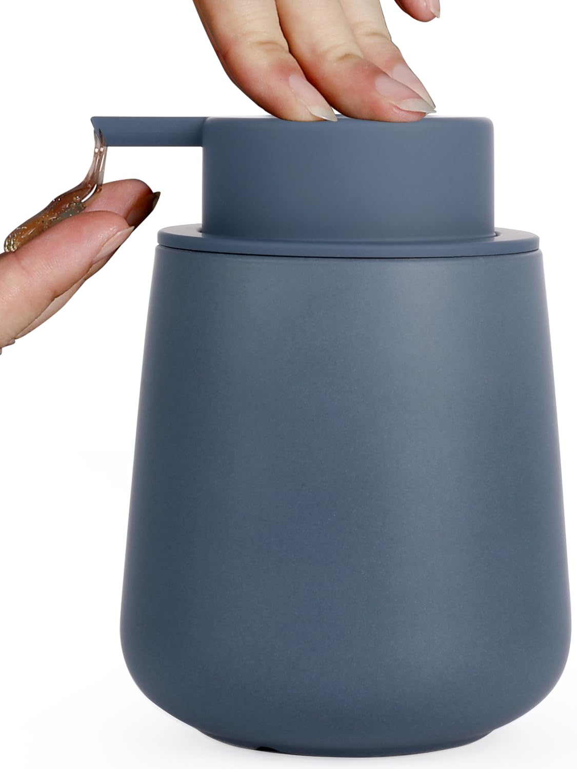 INGOFIN Dispenser per lozione in ceramica, 350 ml, ricaricabile, dispenser di sapone liquido da bagno, moderno dispenser di sapone liquido con pompa, dispenser di sapone per piatti per cucina, blu