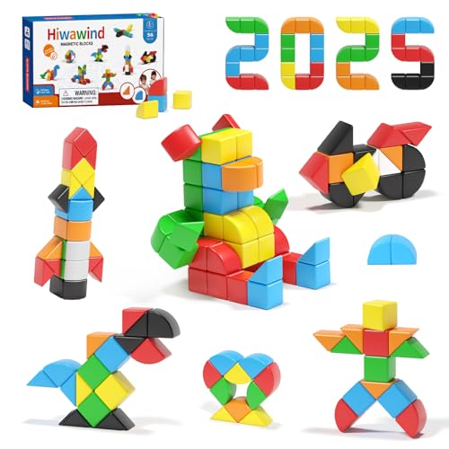 Image of Hiwawind 56 PCS Magnetic Blocks, 1-Inch Isosceles Triangles & Quarter Circles, Montessori STEM Sensory Toys for Kids Ages 3-6, Christmas & Birthday Gift for Boys Girls