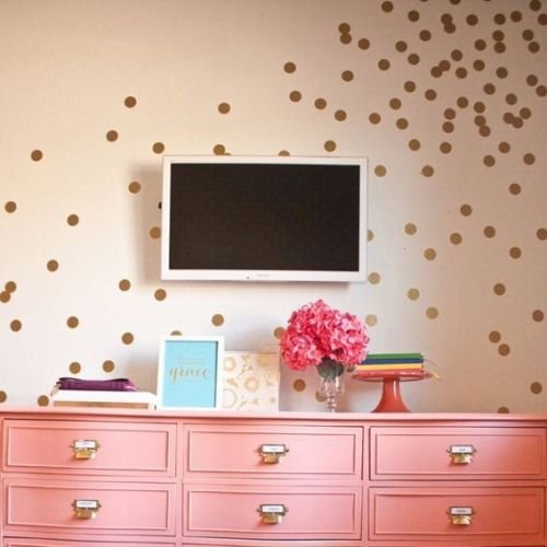 Set of 60 Polka Dot Wall Stickers Decal Childs Kids Vinyl Art Decor Spots (Gold)