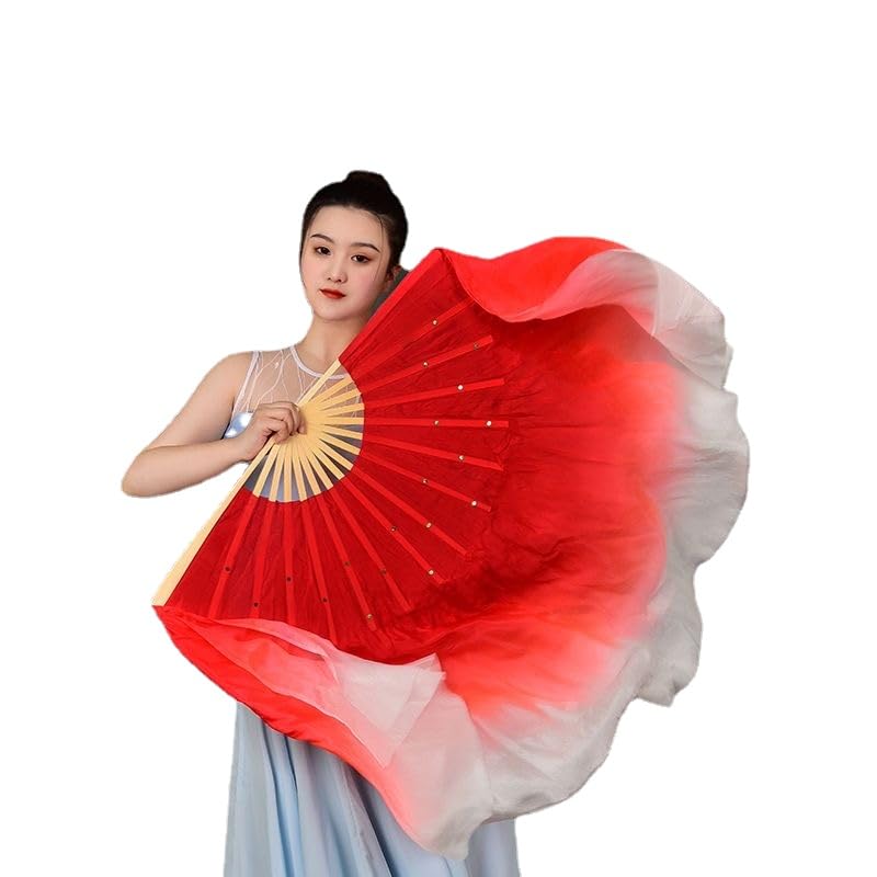 HEARTTOUCH 100% Silk Belly Dance Fan Women Hand Made Silk Dancing Fans for Taichi Kungfu Square Dance Party Stage Performance