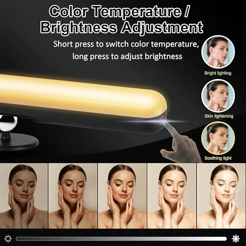 Image of Benreom 2 Pack Wireless Vanity Lights for Mirror, Rechargeable Battery Operated Makeup Light, Adjustable Light Bar, Magnetic Stick on LED Lighting Bathroom Decor Accessories, Black