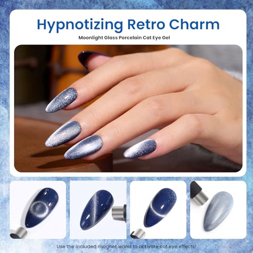 Image of Beetles Cat Eye Gel Polish - Glamorous Metamorph 6 Color Gel Nail Polish | Blue Brown Pearl, Magnet Soak Off Uv LED for Salon Manicure Art DIY Back to School Nails, Set