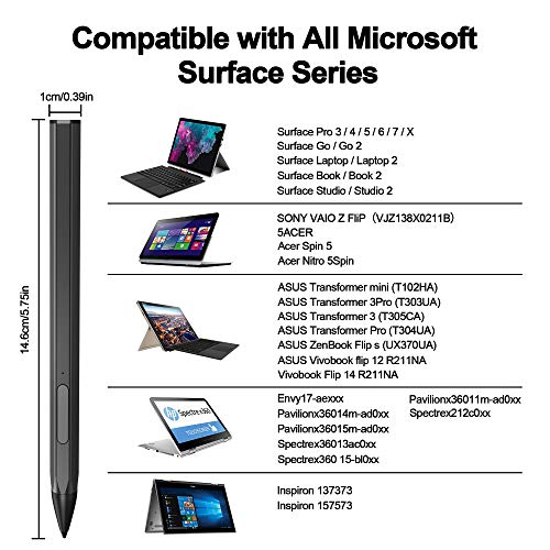 Stylus For Surface, Magnetic Stylus Pens For Surface Pro Fine Point 1.7Mm, 4096 Pressure Sensitivity, Rechargeable, Tilt & Palm Rejection For Surface Pro X/7/6/5/4/3/Go/Laptop/Studio/Book #TOP1