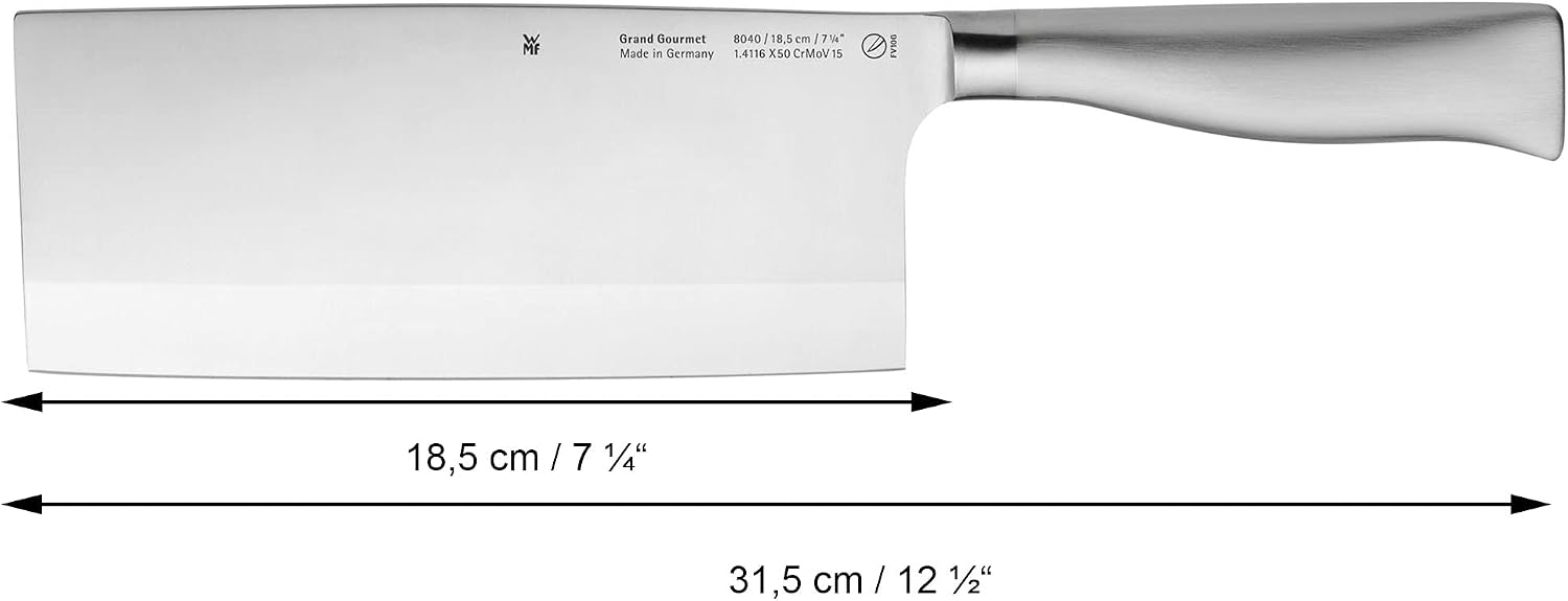 WMF Chinese Chef's Knife Grand Gourmet Length 31.5 cm Blade Length 18.5 cm Performance Cut Forged Blade Handle in Stainless Steel Made in Germany image 3