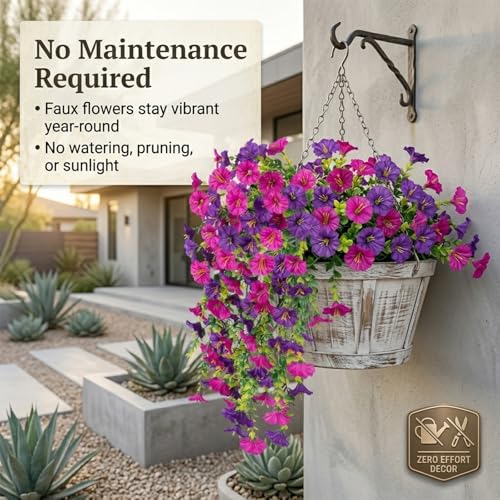 2026 New Artificial Hanging Morning Glory Flowers for Outdoors, UV Resistant Faux Flower Vine, Realistic Artificial Flowers for Patio, Porch, Garden Decor (Violet, 2PC) image 1
