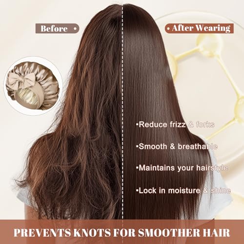 Satin Bonnet Silk Bonnet for Sleeping Silk Sleep Cap Double Layer Hair Bonnet with Elastic Tie Band for Curly Hair Night Cap