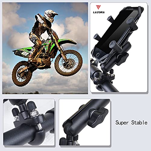 Lazora Phone Holder For Motorcycle Aluminum Alloy Material Sturdy And Durable Two U-Bolt Base 360°Rotating Suitable For All Phones Motorcycle Handlebar Phone Mount #TOP3