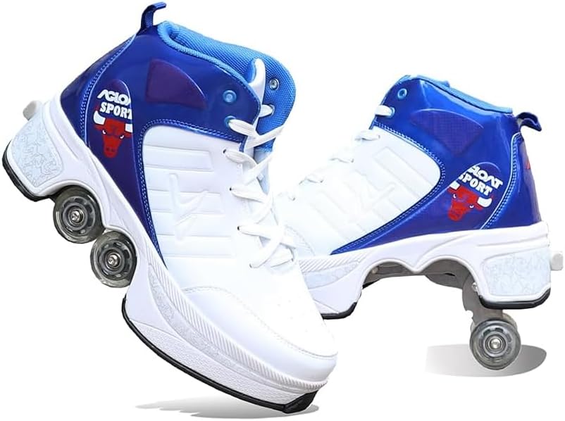 2-in-1 Women's Roller Skates Shoes, Double-Row Deform Quad Roller Skates, Four-Wheeled Invisible Sneakers for Outdoor Sports and Automatic Walking
