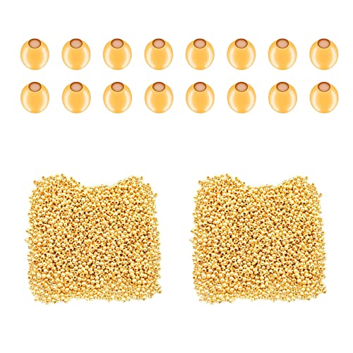 Mulutoo 4800 Pieces Metal Spacer Beads Metallic Plated Round Beads Tiny Smooth Crimp Beads Metal Bead Spacers for DIY Bracelet Jewelry Making Clamp End Stopper Spacer Beads(2.4mm, Gold)