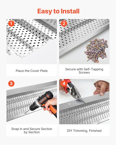 Image of VEVOR Gutter Guard, 6 in Aluminum Gutter Cover Heavy-Duty, 52ft Length Protection Cover for Leaf & Debris, 0.02 in Thickness Mill Finish, Easy DIY Install, Fast Drainage, Screws Included, 13 PCS