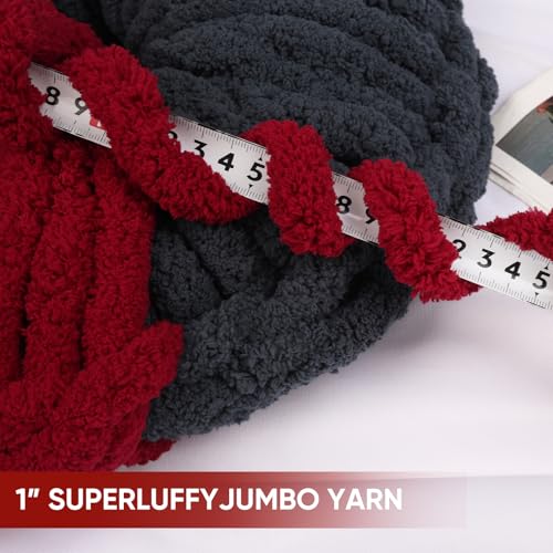 Image of 8 Packs Jumbo Chunky Chenille Yarn - 1820g(64oz) 254 Yards (761ft) Bulky Yarn - Chunky Yarn for Hand Knitting Blanket,Cushions, Pet Bed - Soft and Durable(Wine Red)