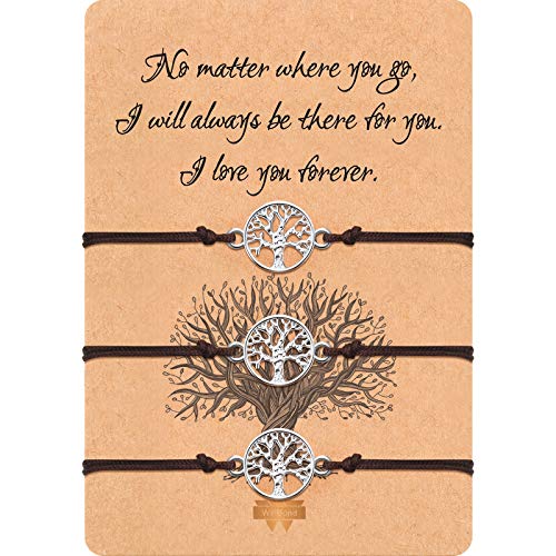 3 Pieces Tree Bracelet Back to School Adjustable Bracelet Textile Band Gift for Friendship, Thank You, Wish (Brown)