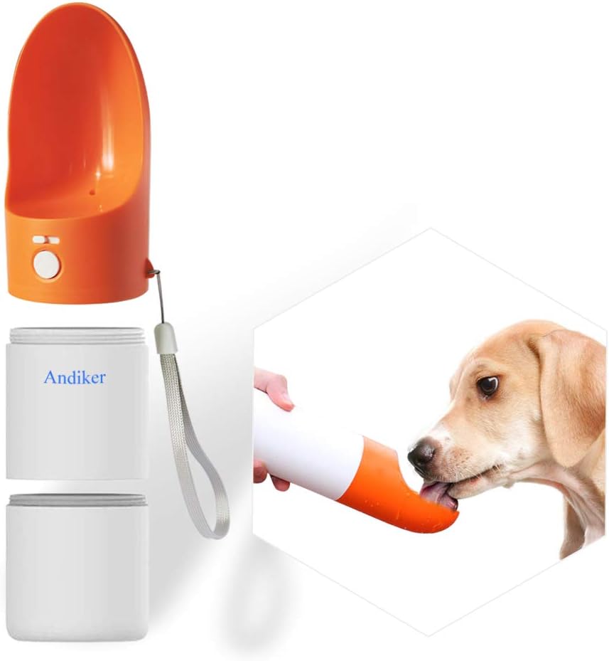 Pet Supplies : Andiker Portable Dog Water Bottle and Dog Food bottle, Pet Water Bottle for Walking Outdoor Playing Hiking Dog Travel Water Drink Cup with Bowl Dispenser Leak Proof Double Layer 200ml & 230ml（Orange） : 