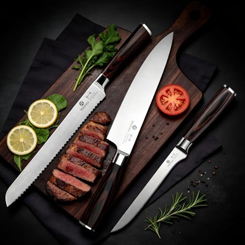 Image of imarku 3 Pieces Knife Set, Professional Razor Sharp Kitchen Knives | Japanese High Carbon Steel Chef Knife 8 inch, Non-slip Cooking Knives with Ergonomic Pakkawood Handle