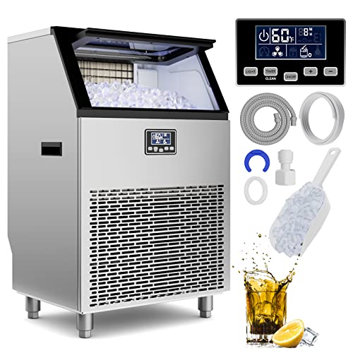 Marvoware Commercial Ice Maker Machine,200Lbs/24H, 90 Cubes/Cycle, Stainless Steel Ice Machine With 45Lbs Large Storage Bin,Etl Approved, Scoops Connection Hose Included #TOP14