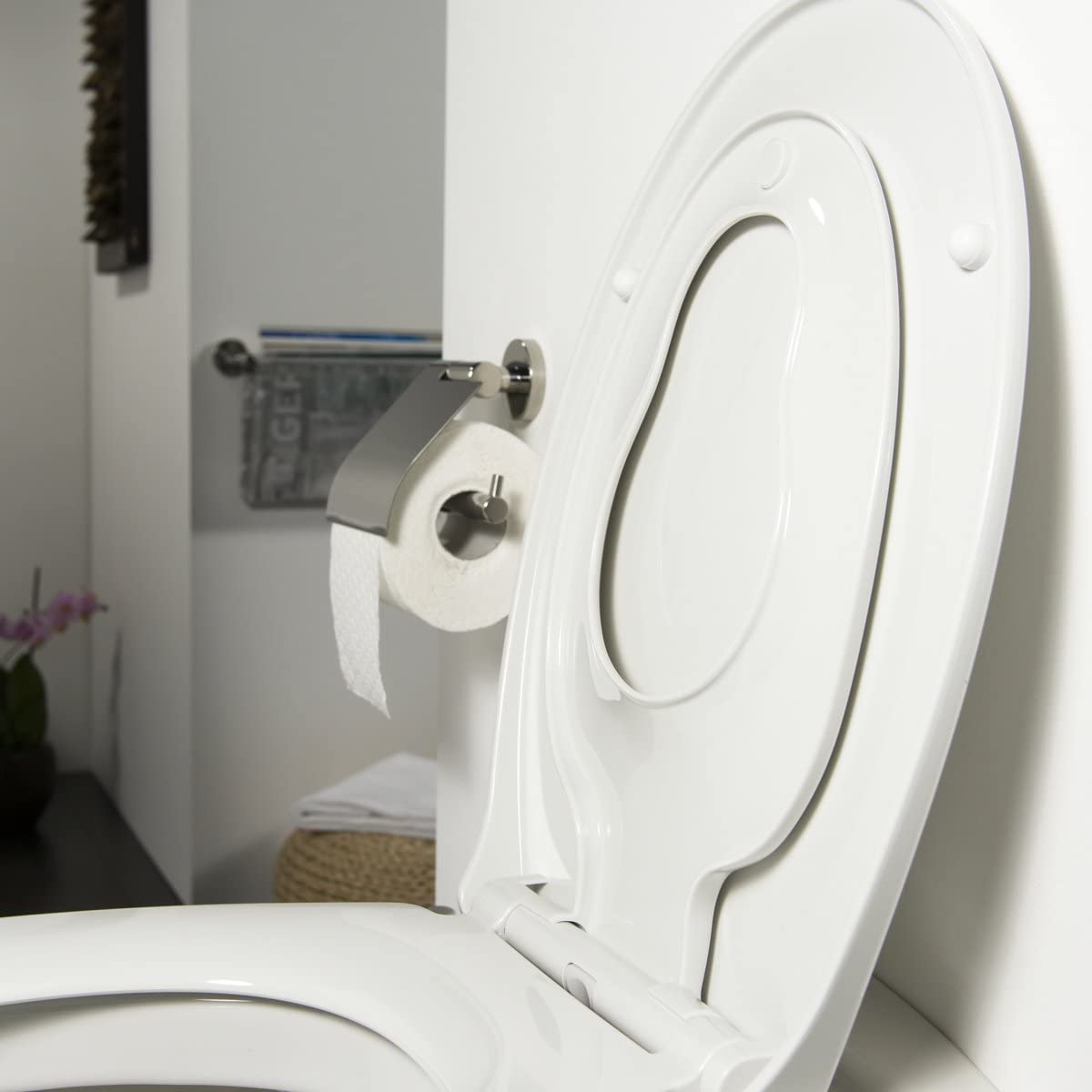 Tiger Tulsa Toilettensitz mit integriertem Kindersitz, WC-Sitz mit Absenkautomatik und Easy-Clean-Funktion, integrierter Sitz für Kinder mit magnetischer Halterung, Weiß, Edelstahlbefestigung