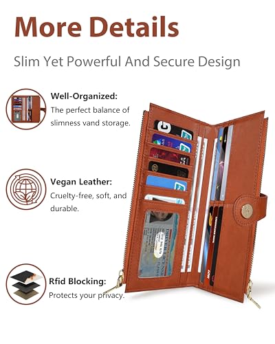 Image of Cow Women's Slim Wallet,Thin RFID Card Holder with Zipper Pocket