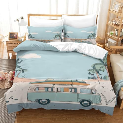 Housse de couette lavable et durable avec motif camionnette de plage 3D - 3