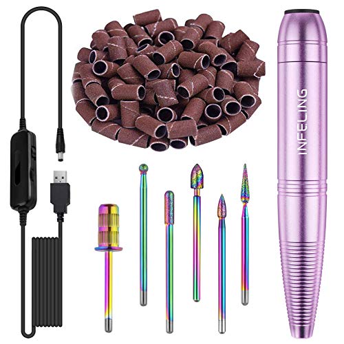 Electric Nail Drill Machine - Portable Nail Drill Kit for Acrylic Nails, INFELING Professional Nail File Drill Set Manicure Pedicure Tool Set for Home Salon, Purple