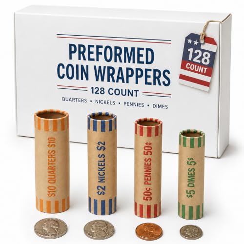 Image of PM Company 128 Pcs Preformed Coin Wrappers Rolls Assorted ABA Color-Coded