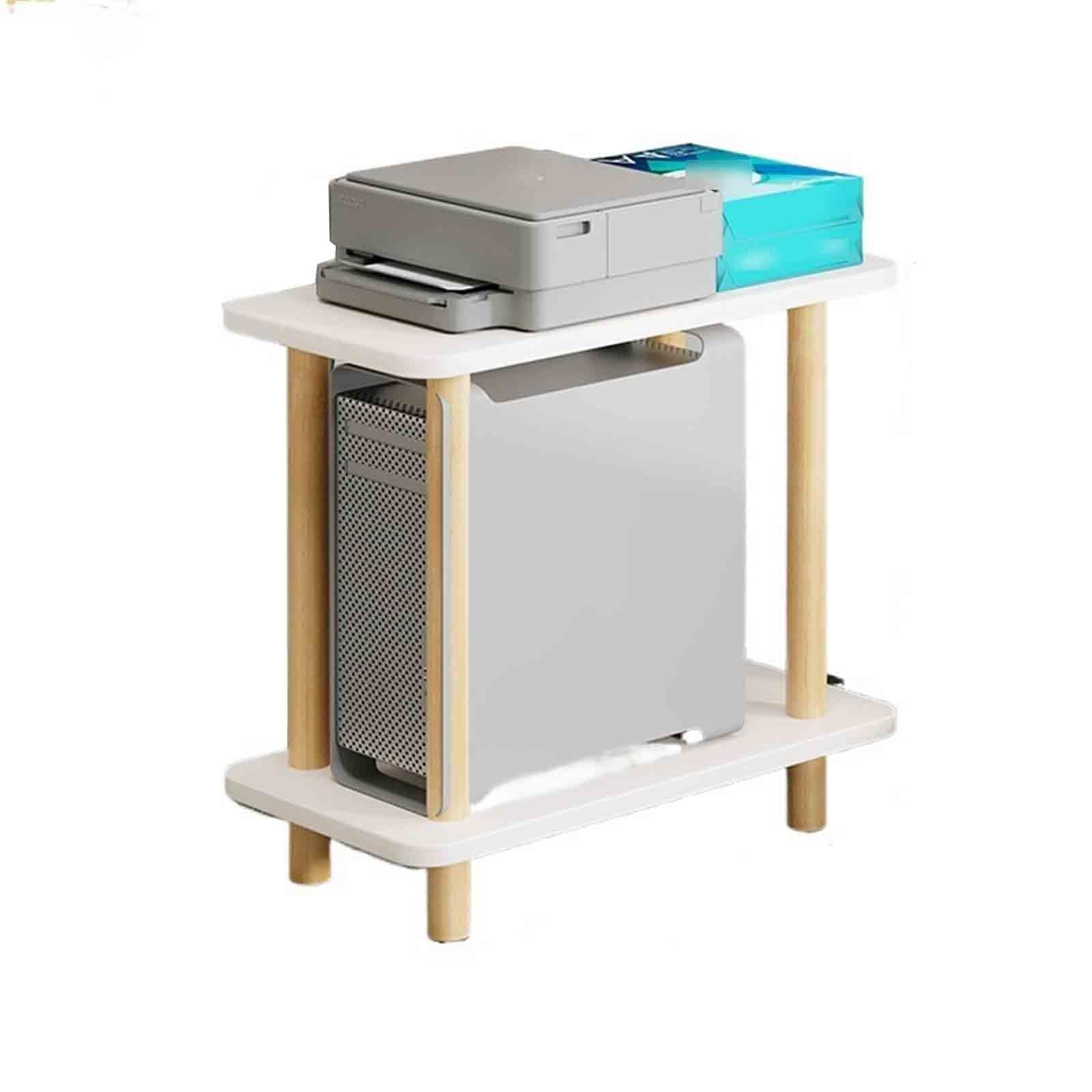 Massivholz Schreibtisch Pc Ständer Drucker Aufbewahrung Regal Pc Halterung Unter Schreibtisch Büro Boden Arbeitsplatz 2-Stufig Für Labore(60 * 30 * 53cm,Weiß)