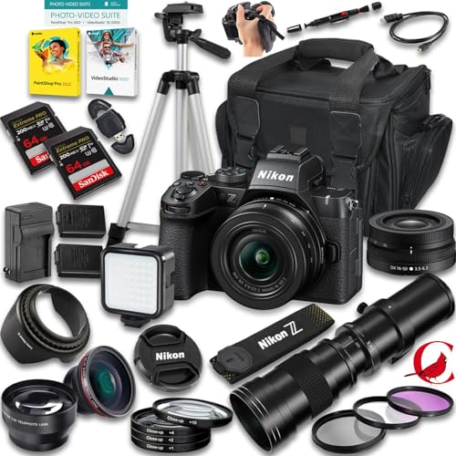 Nikon Z50 II Mirrorless Camera with Z DX 16-50mm f/3.5-6.3 VR and 420-800mm f/8 Manual Super HD Telephoto Lens + 128 GB Memory + Extra Battery + Camera Case + More (30pc Bundle)