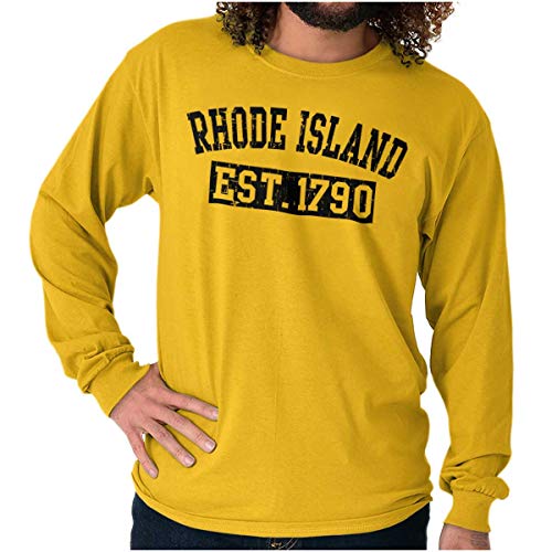Classic Teaze Rhode Island Distressed Established Long Sleeve Tshirt Men Women Gold