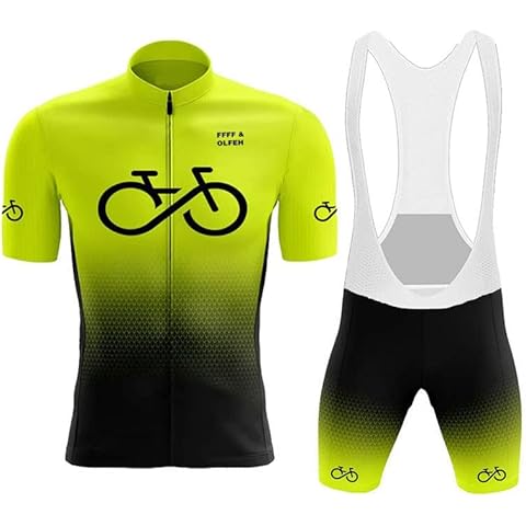 Herren Radtrikot Set Fahrrad Kurzarm Set mit 9D gepolsterten Trägerhosen MTB Rennrad Fahrradtrikot Fahrrad Shirts Bib Atmungsaktiv Schnell Trocknend für Radfahren MTB Jogging (Grün B,L) Cover