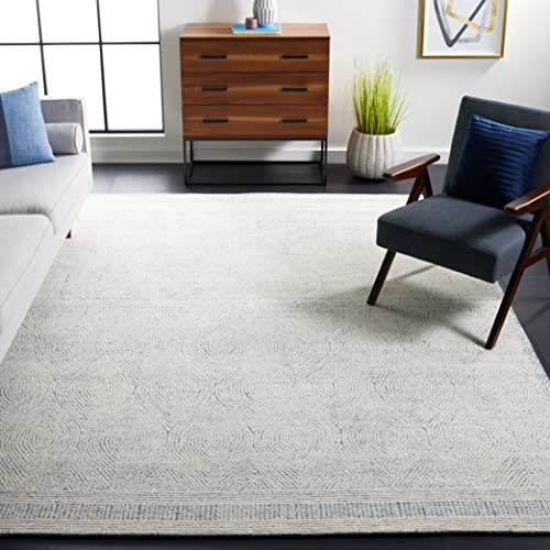 SAFAVIEH Abstract Collection X-Large Area Rug - 11' x 15', Ivory & Blue, Handmade Wool, Ideal for High Traffic Areas in Living Room, Bedroom (ABT340M)