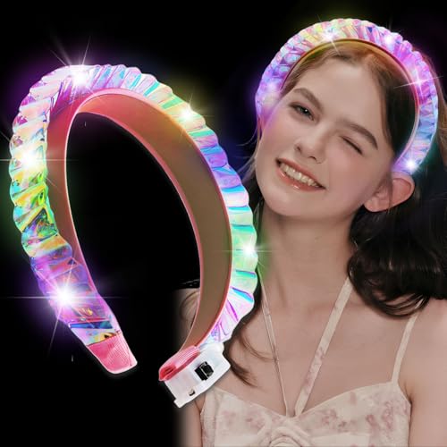 LED Light Up Headband Hair Bands Luminous Flash Rave Hair Hoop for Nightclub Party Headwear Halloween Wing Christmas New Year Eve Holiday Festival Crown Headbands Accessories for Women Girls