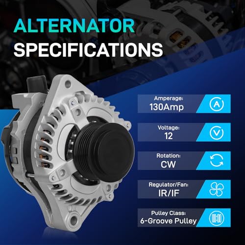 Image of New Alternator Compatible with Honda 2014-2017 Odyssey V6 3.5L, 12V 130A CW, 31100-RV0-A11 11775N, 2014 2015 2016 2017 Replacement