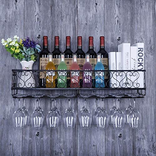 Casier à vin mural noir en métal avec support de verres suspendus - 2