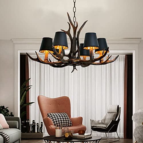Chandelier en résine noire style américain avec suspension antlers réglable