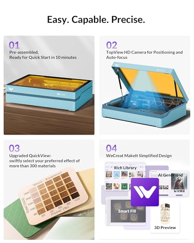 WECREAT Gravador a laser Vista de 10 W com rotativo 9 em 1, máquina de gravação a laser compacta de