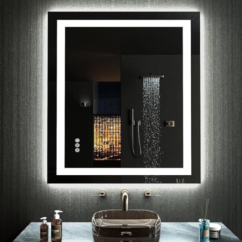 LOAAO 20"X28" LED Bathroom Mirror with Lights, Anti-Fog, Dimmable, RGB Backlit + Front Lighted, Bathroom Vanity Mirror for Wall, Memory Function, Waterproof, Tempered Glass