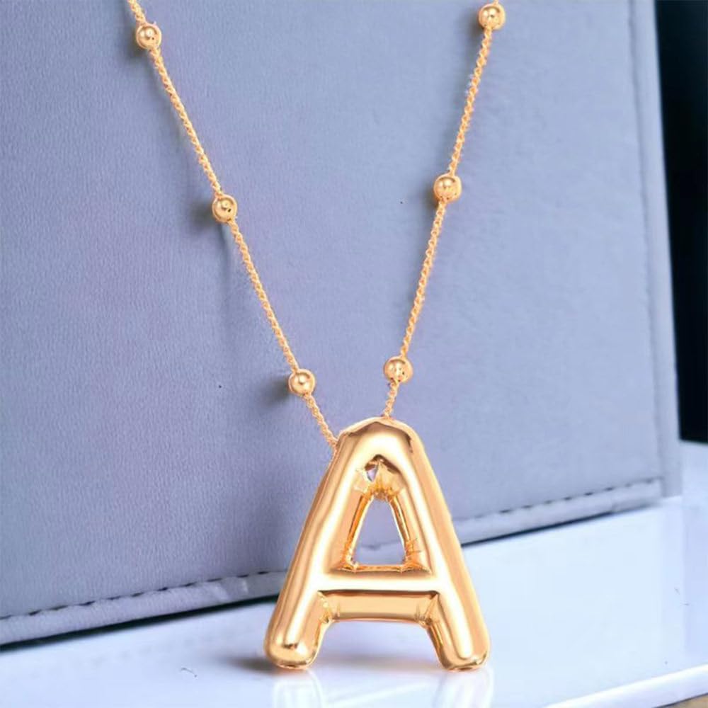 Halskette Mit Blasenbuchstaben-Anhänger, Schmuck, Az 26, Anfangsbuchstaben-Anhänger, Kette, Choker-Halskette, Süße, Bauschige, Glänzende Buchstaben-Halskette Mit Perlenkette Für Frauen