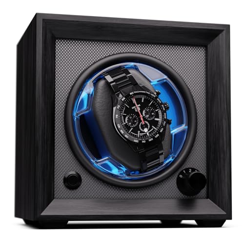 Image of Klarstein Brienz 6 Watch Winders - Quiet Watch Winder for 6 Watches, in Wood Look with 4 Rotation Modes & LED Lighting, Memory Foam Cushion, USB Operated