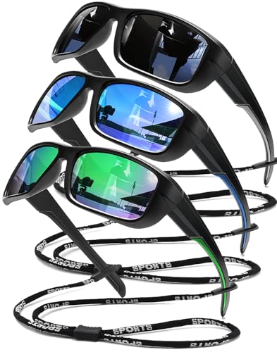 Lunettes de soleil de sport polarisées homme Lot de 3 avec monture enveloppante UV400