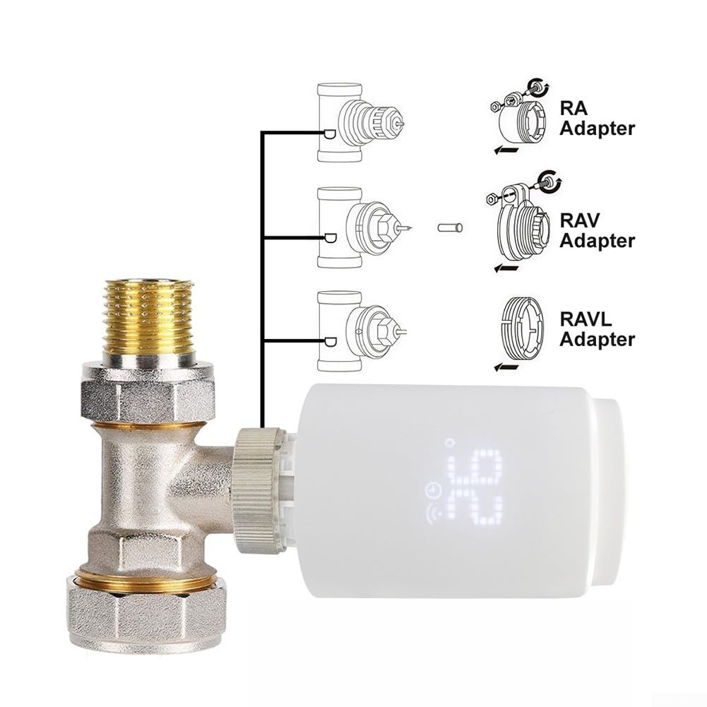 für zigbee Smart TRV Heizkörperventil mit App-Steuerung - Programmierbares Thermostat für Zentralheizung - Weißes ABS-Körper 92mm