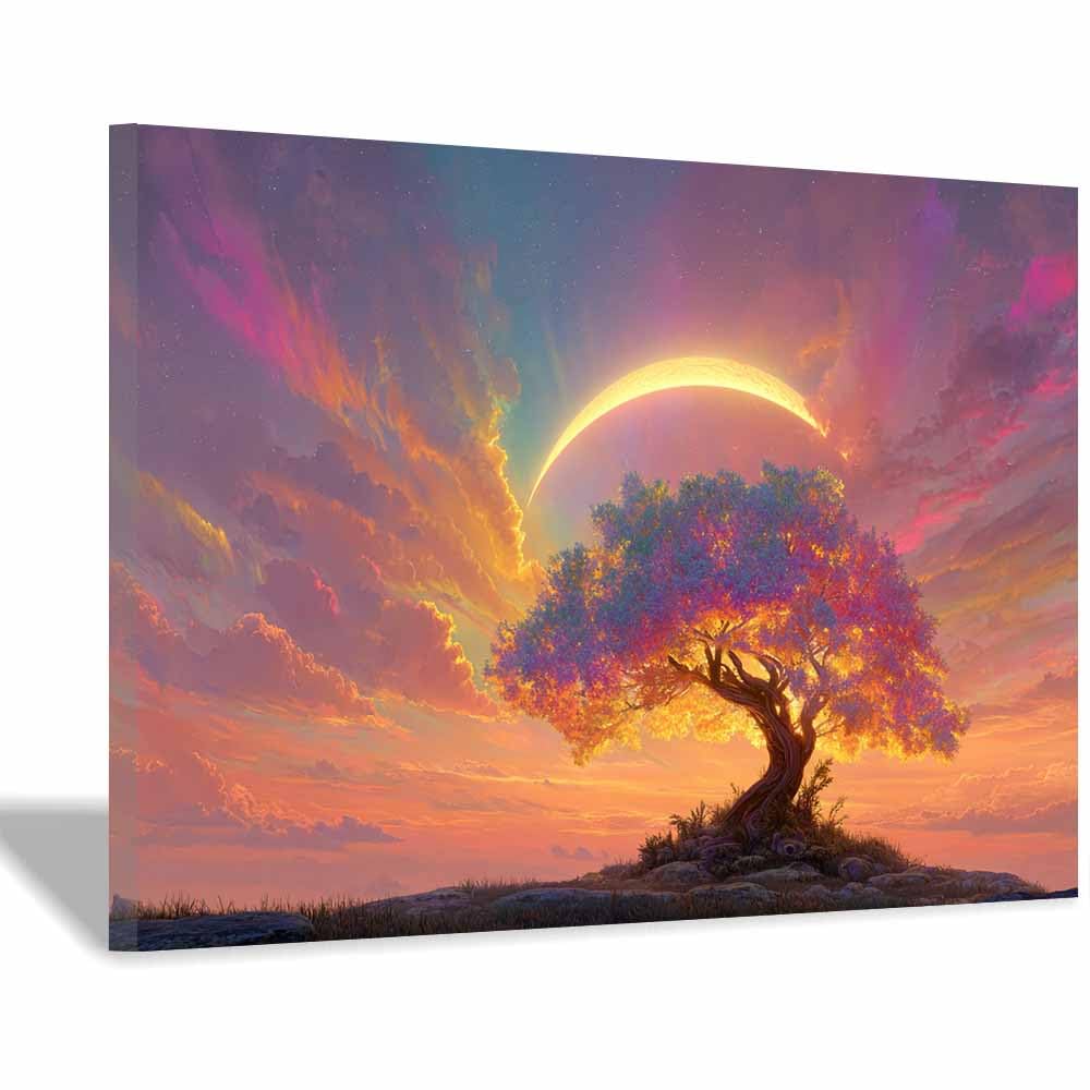 ZAMAEIU The tree of life Illusory trees dwell Canvas Paintings Abstract Tree,Wall Art Poster Modern Room Bedroom Home Decor Geometric Print Patterns(multicolored)-50x70cm Framed