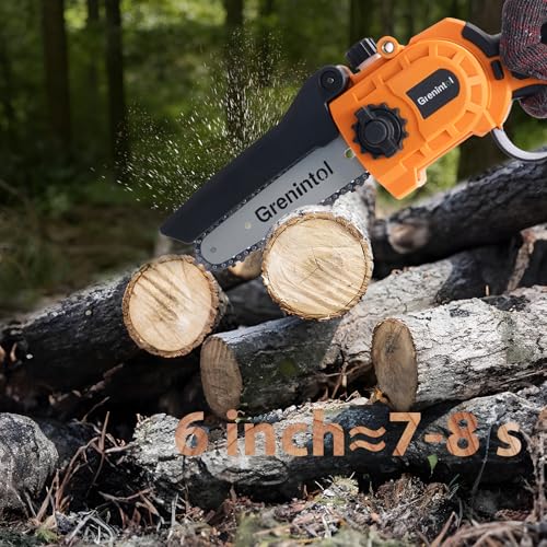 Mini Kettensäge mit Akku 6000mAh 6 Zoll, Akku kettensäge mit 1000W Bürstenloser Motor, Automatischer Öler,...