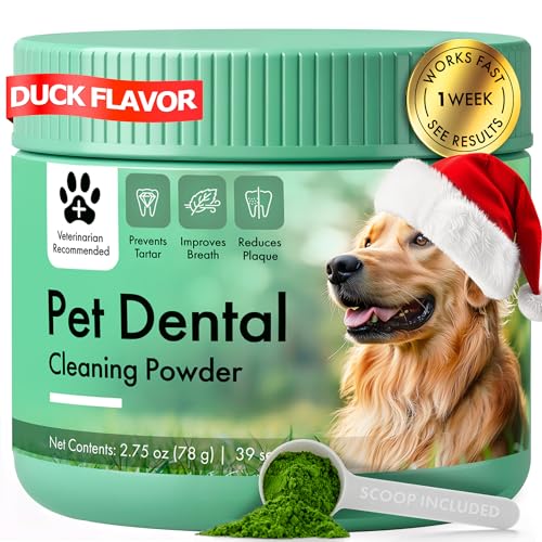 Dog Dental Powder – Dog Breath Freshener – Plaque Off and Tartar Remover for Dogs, Bad Breath Treatment, Natural Tooth Cleaning Powder for Dogs of All Breeds – Oral Care Supplement – Duck Flavor