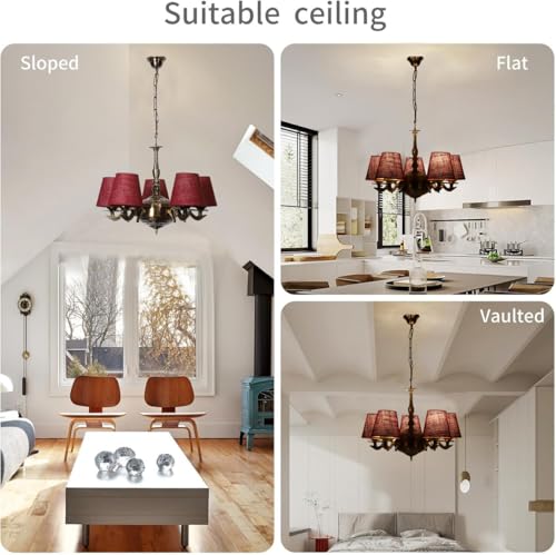 Image of Devansh 05 Lights Maroon Jute conical Shade with Antique Golden Chandelier