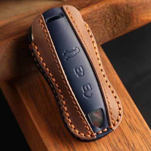 Image of keyzone dual leather key cover for Porsche 911, Cayenne, Panamera, Taycan 3 button smart key