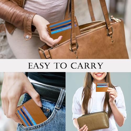 Image of WOXVM Credit Card Holder Wallet RFID Blocking Slim Credit Card Cases Holder Premium Leather Minimalist Front Pocket Small Wallet with 6 Card Slots and 1 Pockets for Men Women (Brown)