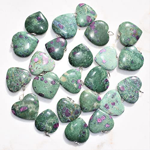 Zenergy Gems Charged Natural Himalayan Gemstone Crystal Puffy Heart Pendant Necklace + 20" Silver Chain + Selenite Charging Heart [Included]3