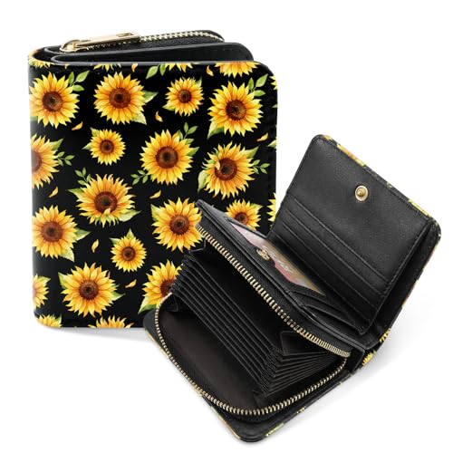 RTTLALUO Credit Card Holder Wallet for Women Sunflower Wallet For Women Aesthetic Sunflower Card Holder Purse Birthday Christmas Graduation Gifts For Women Office Daily Purse